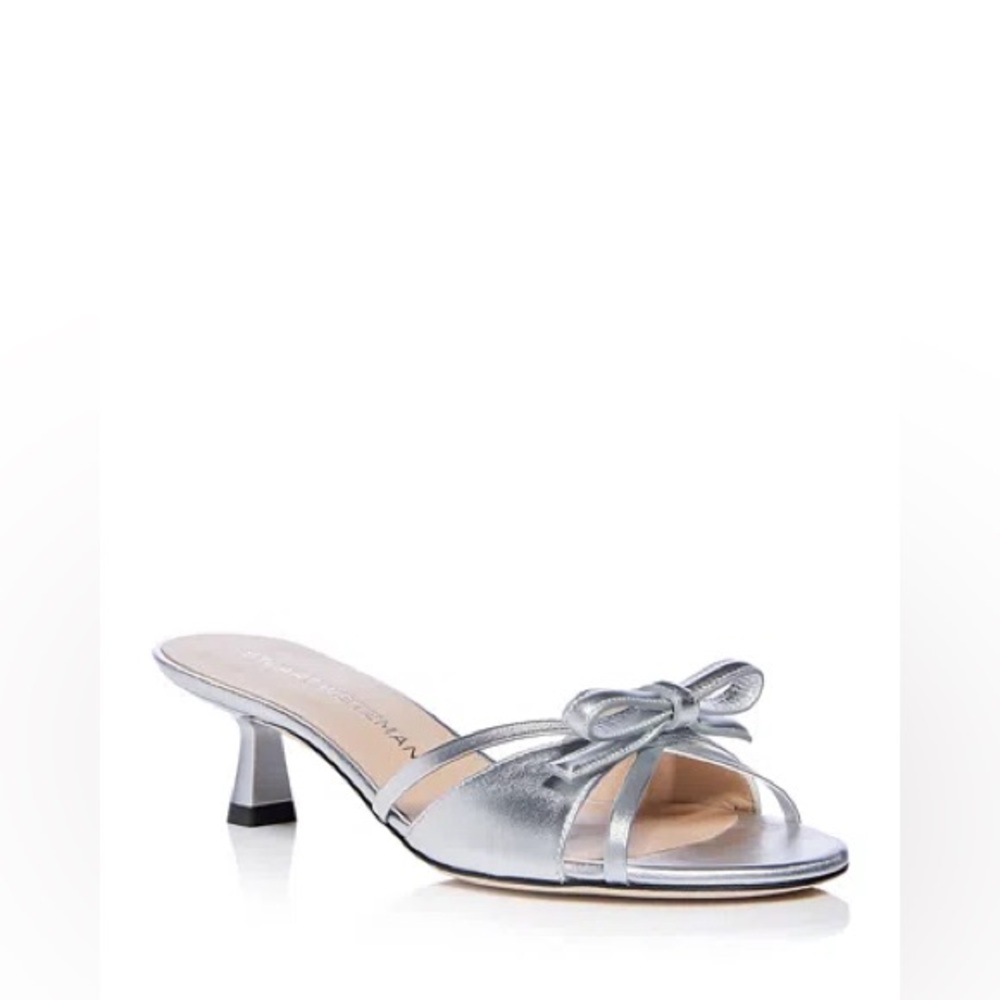 Stuart Weitzman Felicity 50 Bow-top Slide Sandals In Silver